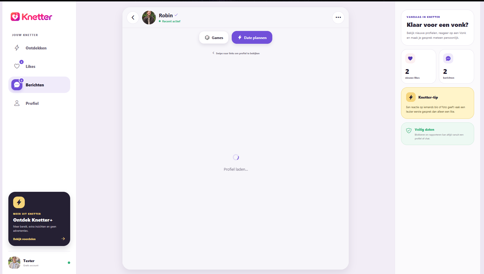 Knetter Web chat op desktop